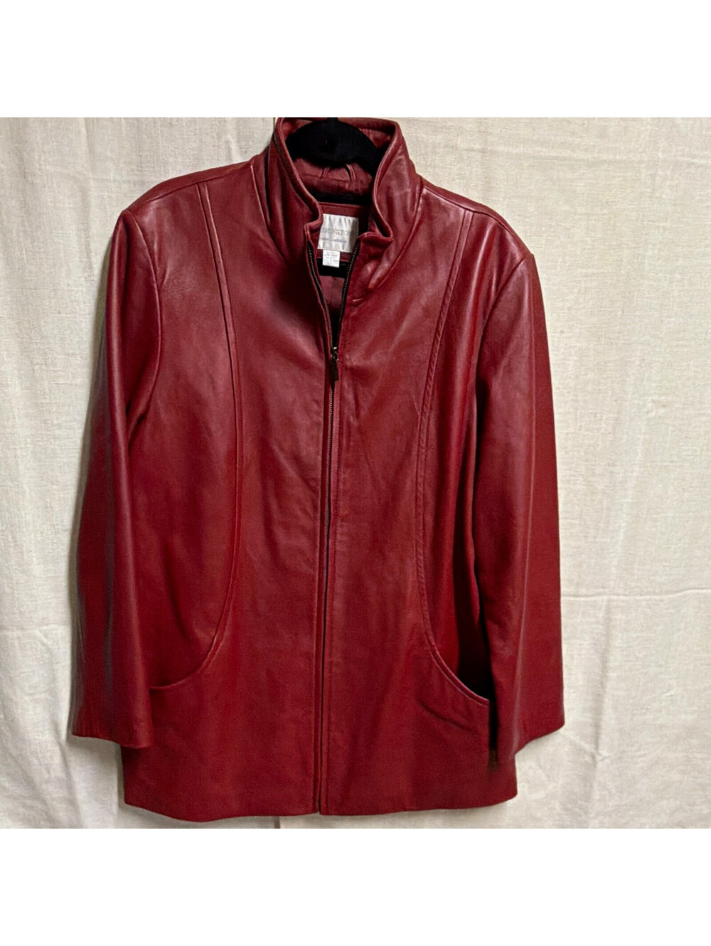 Worthington Womens XL Genuine Lambskin Red Leather Jacket Full Zip Lined